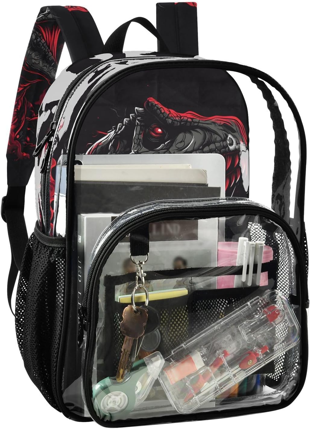 Black Dinosaur Roar Clear Backpack Heavy Duty See Through PVC Bookbag Casual Transparent Backpacks for Girls Boys Adults School Travel