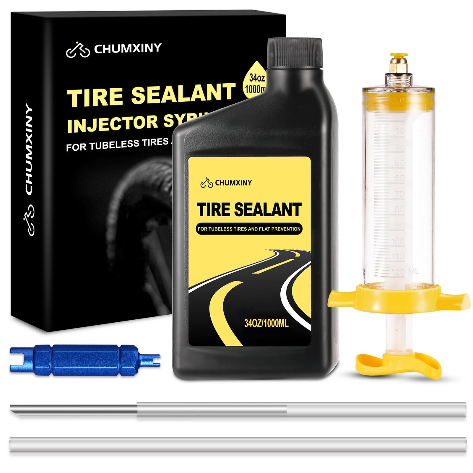 CHUMXINY Tubeless Tyre Sealant, 1000ml Injectable MTB Tyre Sealant, Seals Air Holes Up to 6.5 mm, Suitable for Mountain Bike and Road Bike Tires