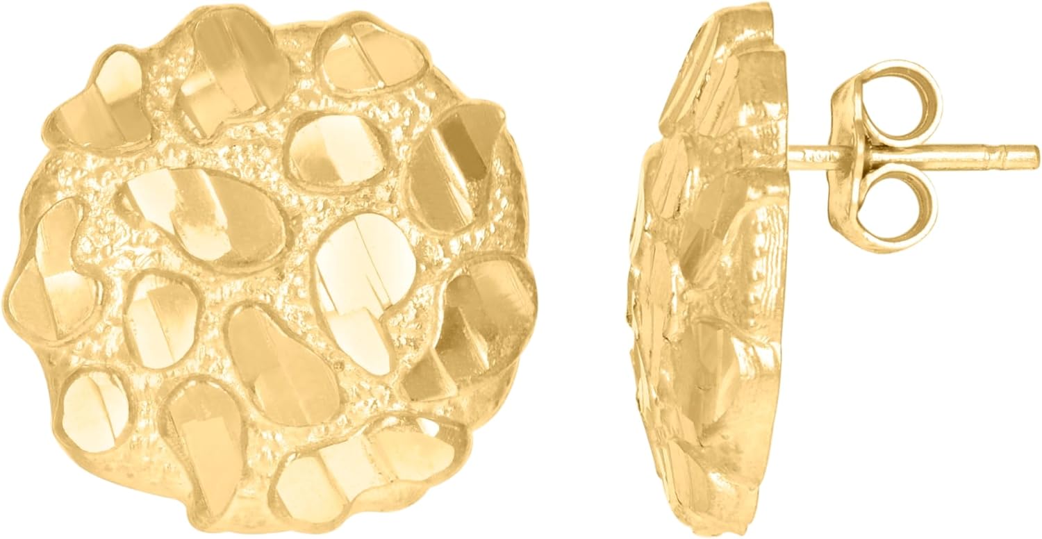 10kt Yellow Gold Mens Nugget Stud Earrings