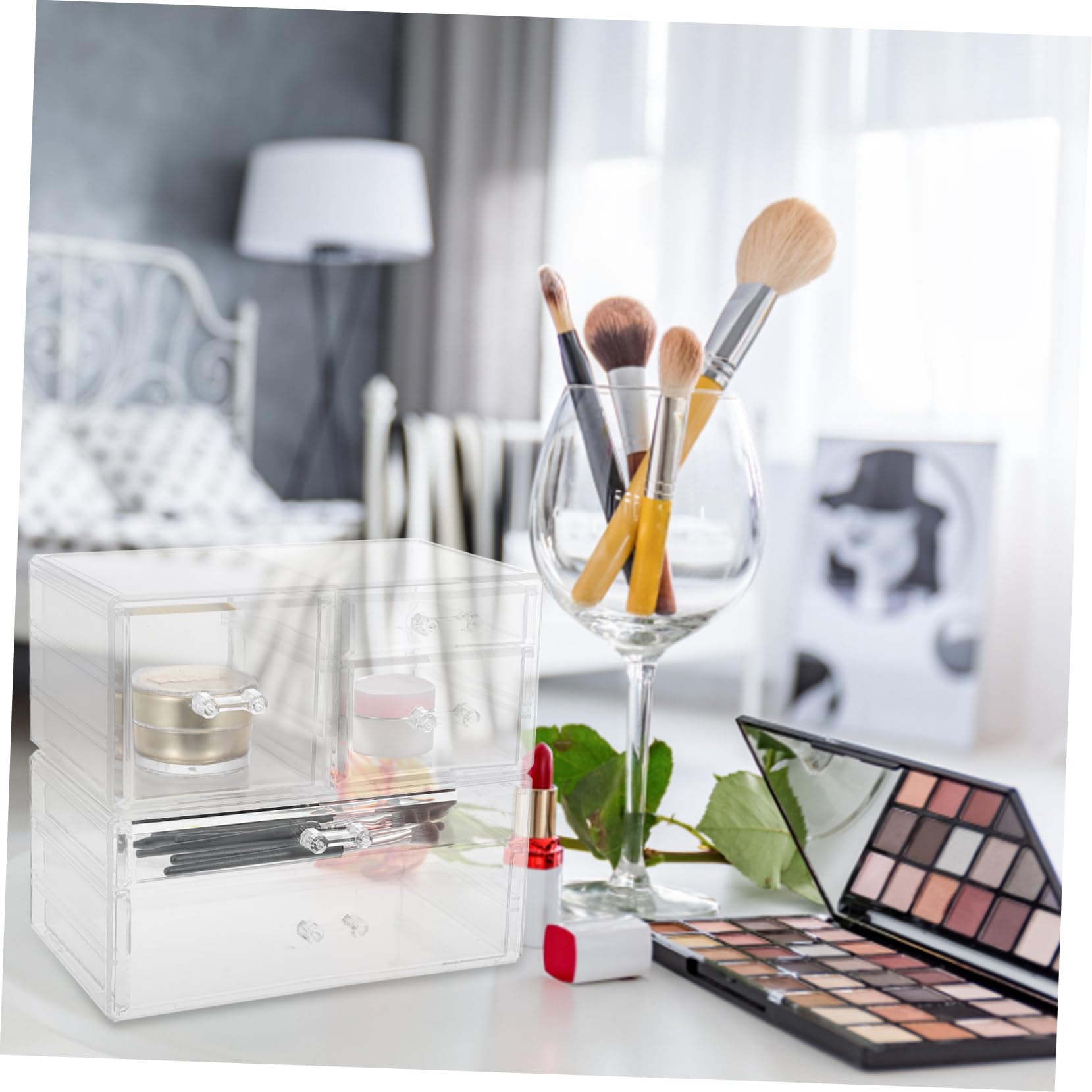 Boîte de Rangement Cosmétique à Tiroir Transparente en Ps, Bijoux