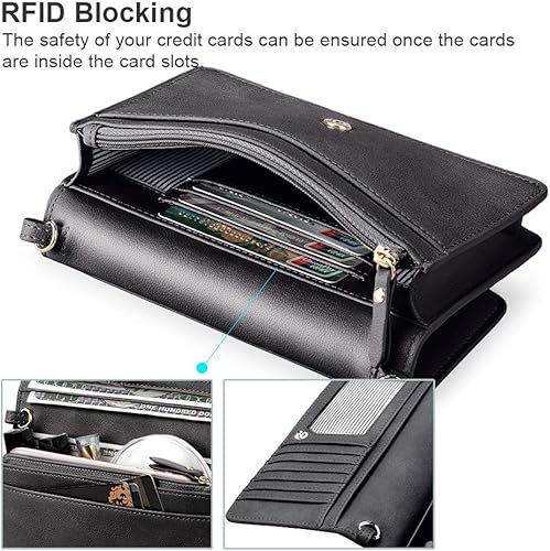 Vista 8 de nuoku - Bolso bandolera pequeño para mujer con ranuras para tarjetas RFID, 2 correas
