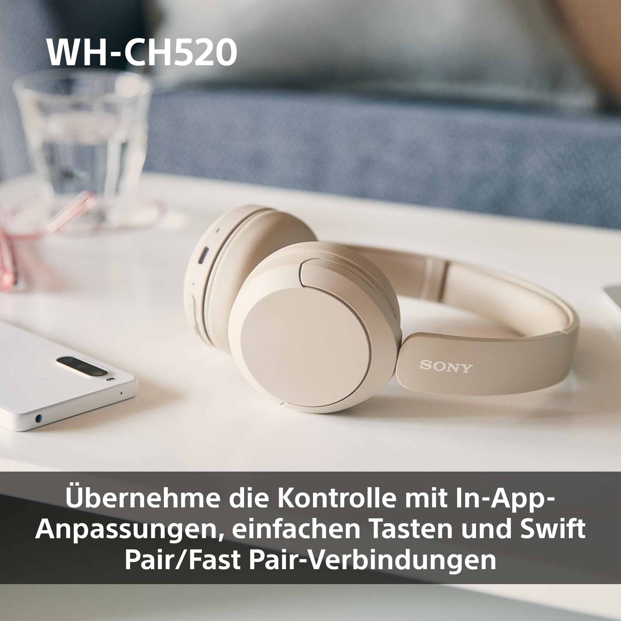 Sony WH-CH520 Kabellose Bluetooth-Kopfhörer - bis zu 50 Stunden Akkulaufzeit mit Schnellladefunktion, On-Ear-Modell - Schwarz