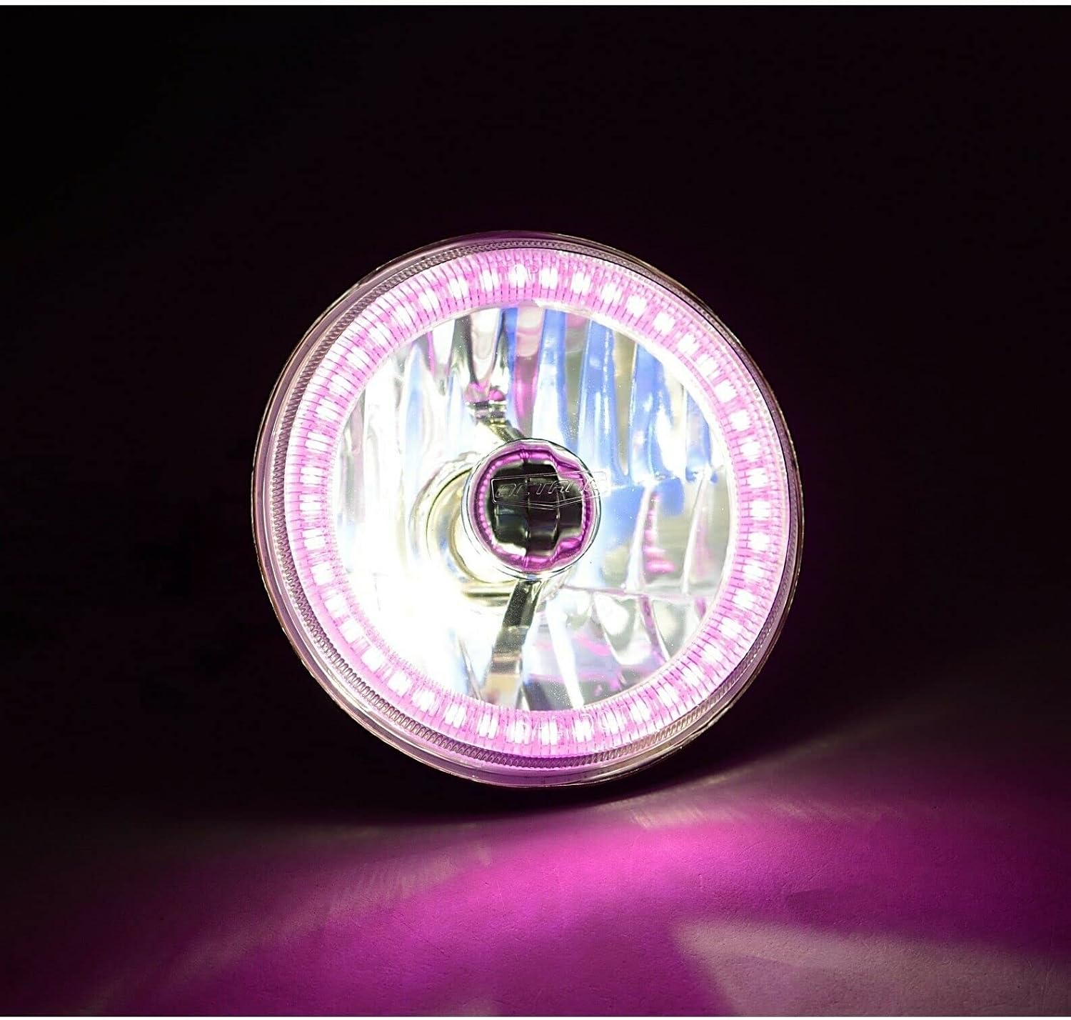 Octane Lighting 5-3/4" Pink SMD LED Halo Crystal Clear Headlight Metal Headlamp Halogen Light Bulbs Set (Pink SMD LED Halo, 5.75")