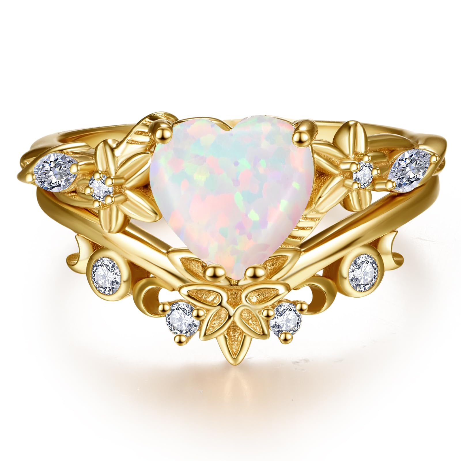 JIARUI Heart Gemstone Rings 925 Sterling Silver Wedding Rings Moss Agate/Opal/Cubic Zirconia Promise Rings For women Size 5-9