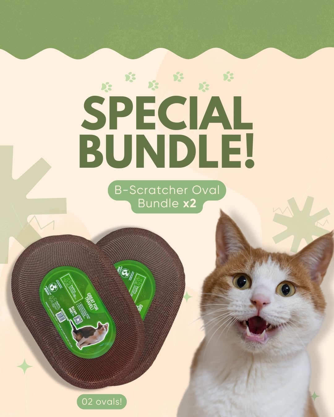B Kitty Scratcher Cat Bed, Fun for Your Purr-FECT Feline (B-Scratcher Oval Pack x 2)