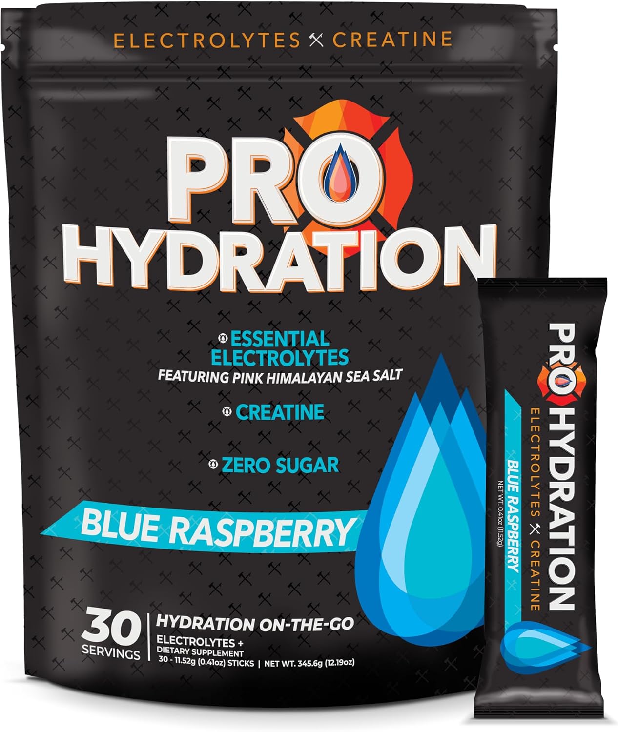 Creatine Electrolyte Packets - Sugar Free Electrolytes - 5g Creatine Monohydrate Powder- Blue Raspberry - 30 Stick Pack