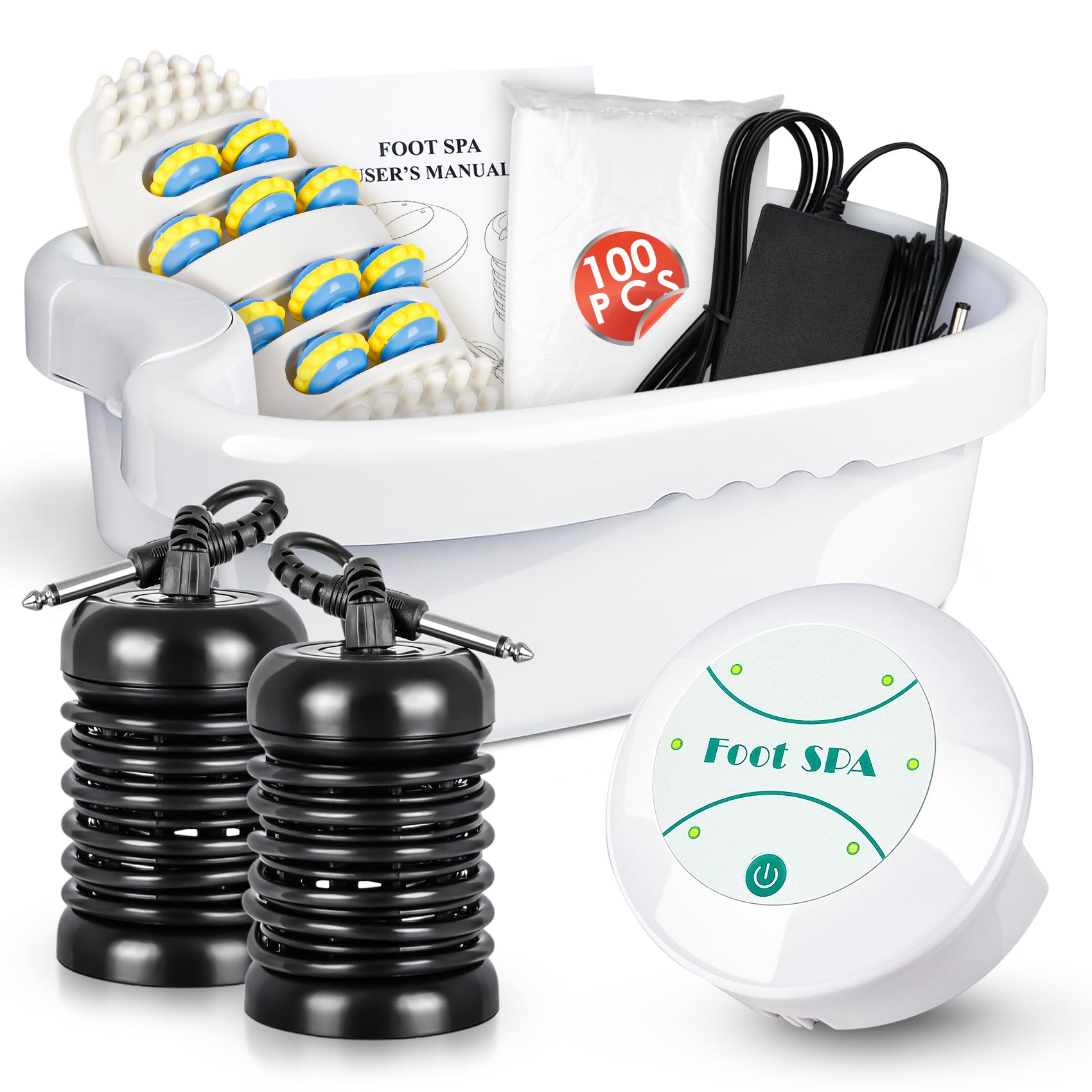 Ionic Foot Detox Machine, Portable Ionic Detox Bath Cleanse Spa Machine with Massager Roller for Plantar Fasciitis, Relaxing Foot Detox Spa At Home