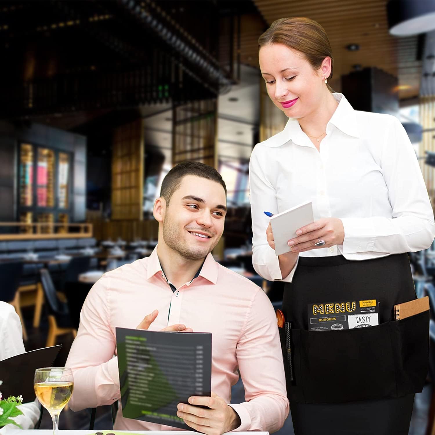 Server Aprons with 3 Pockets, 100% Polyester Waist Apron with Pockets, 24x12 Inche Waitress Apron with Pockets - Image 6