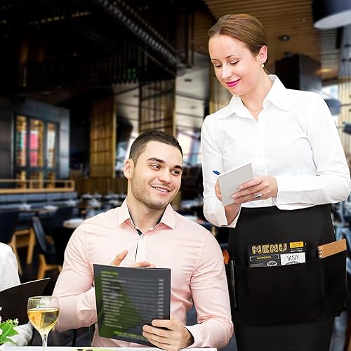 Miniatura 6 de Server Aprons with 3 Pockets, 100% Polyester Waist Apron with Pockets, 24x12 Inche Waitress Apron with Pockets Negro -,Blanco,Azul marino