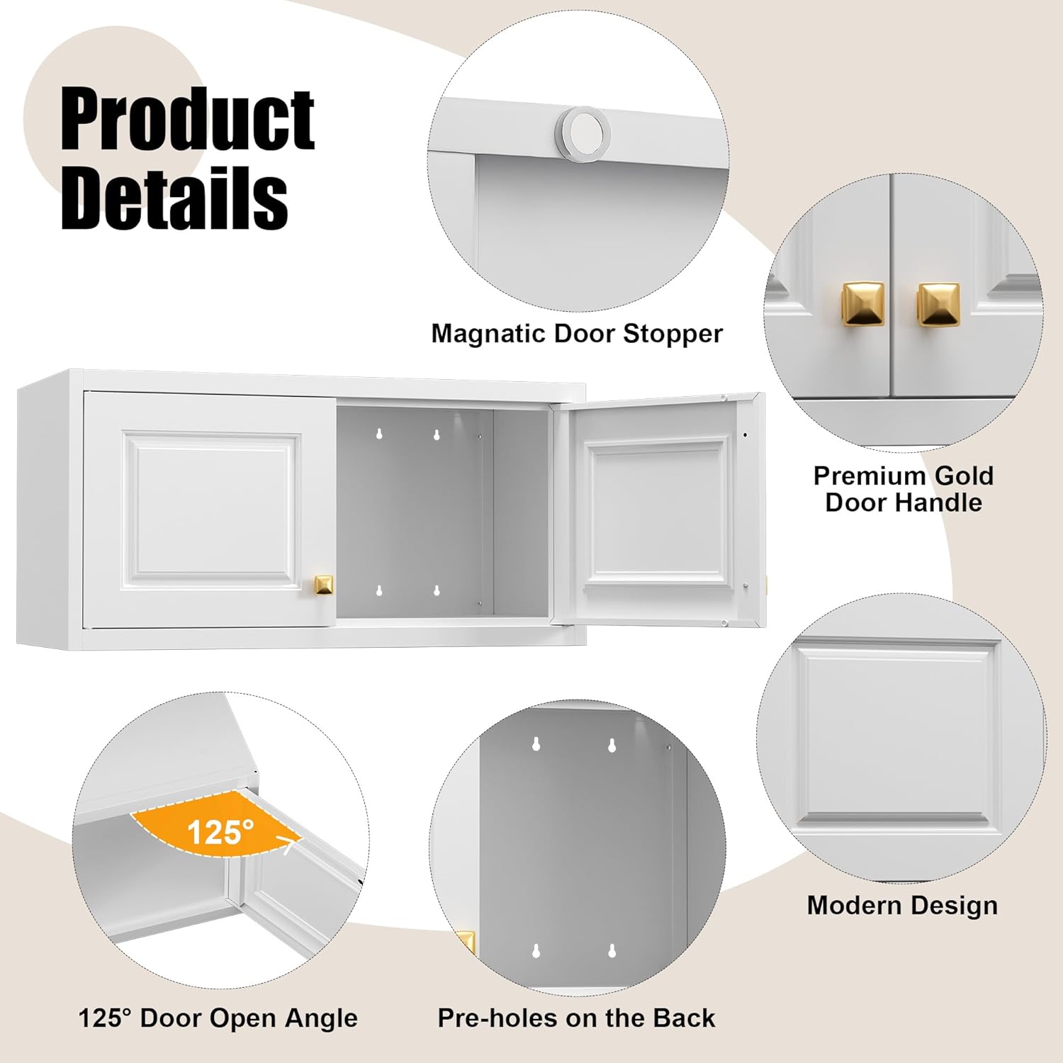 Metal Storage Cabinet with Doors, Small Armoire Wardrobe Closet, White Storage Wall Cabinet, 15" Tall Clothing Cabinets, Steel Overhead Wardrobe for Bedroom, Laundry Room