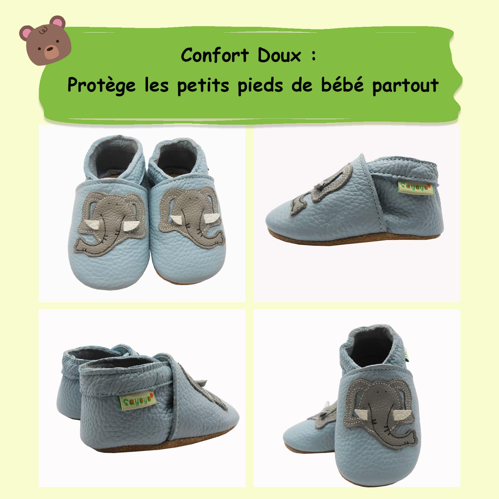 SAYOYO Fleur de Prunier Chaussures de bébé en Cuir Souple Chaussures Semelle Douce