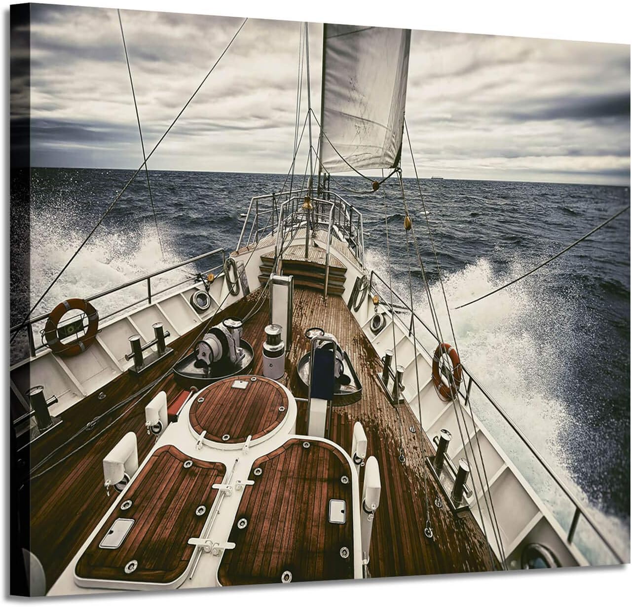 Sailing Yacht Canvas Wall Art: Seascape Photographic Artwork Print Painting for Living Rooms or Office (24'' x 18'')