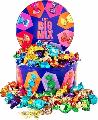 M&S Big Mix Assorted Chocolate Covered Toffees 1.2kg Tin, Caramels and Creams, Colorful Gift Box Collection