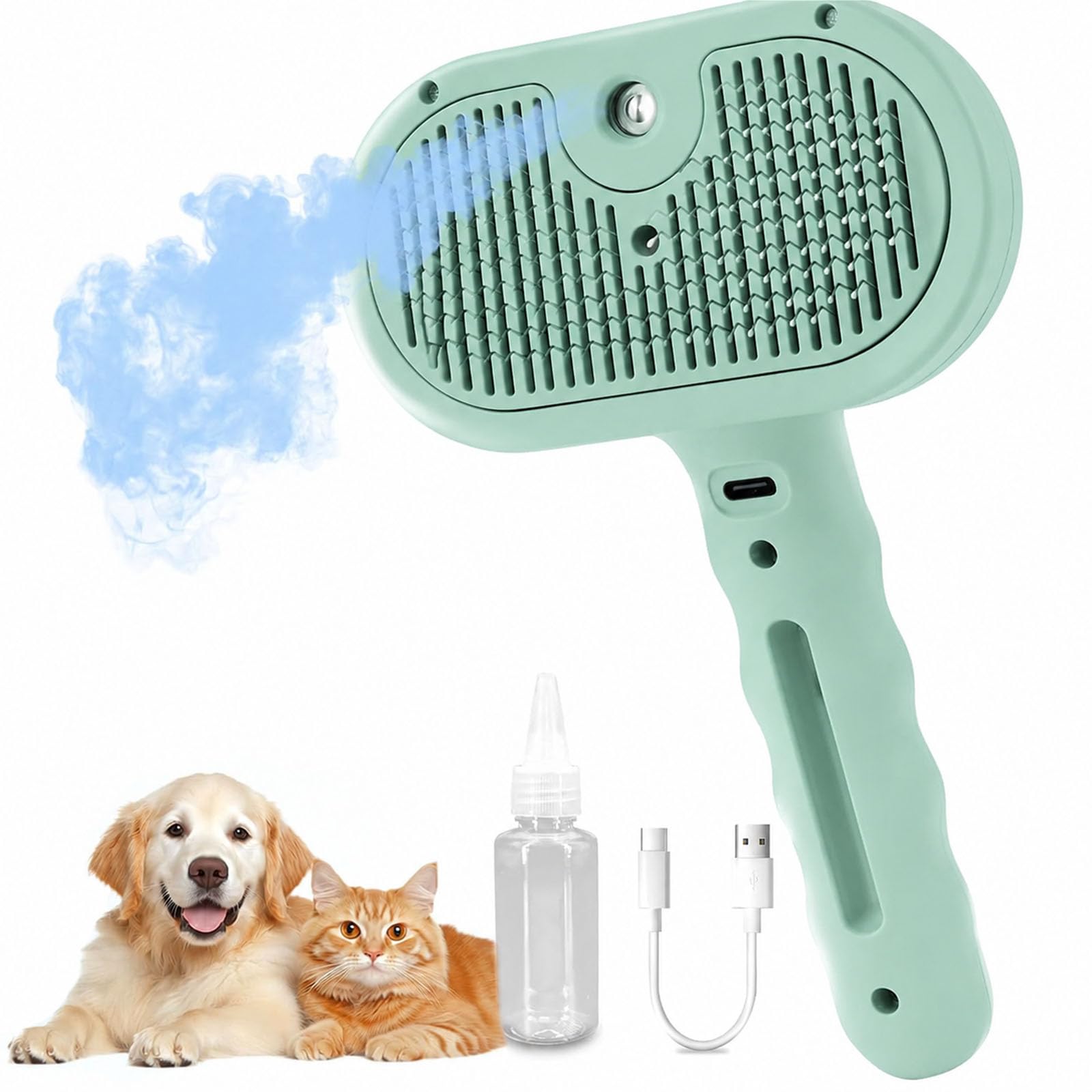 Cat Steam Brush Dog Steam Grooming Brush Cat Spray Pet Water Mist Massage Brushs for Dogs Green