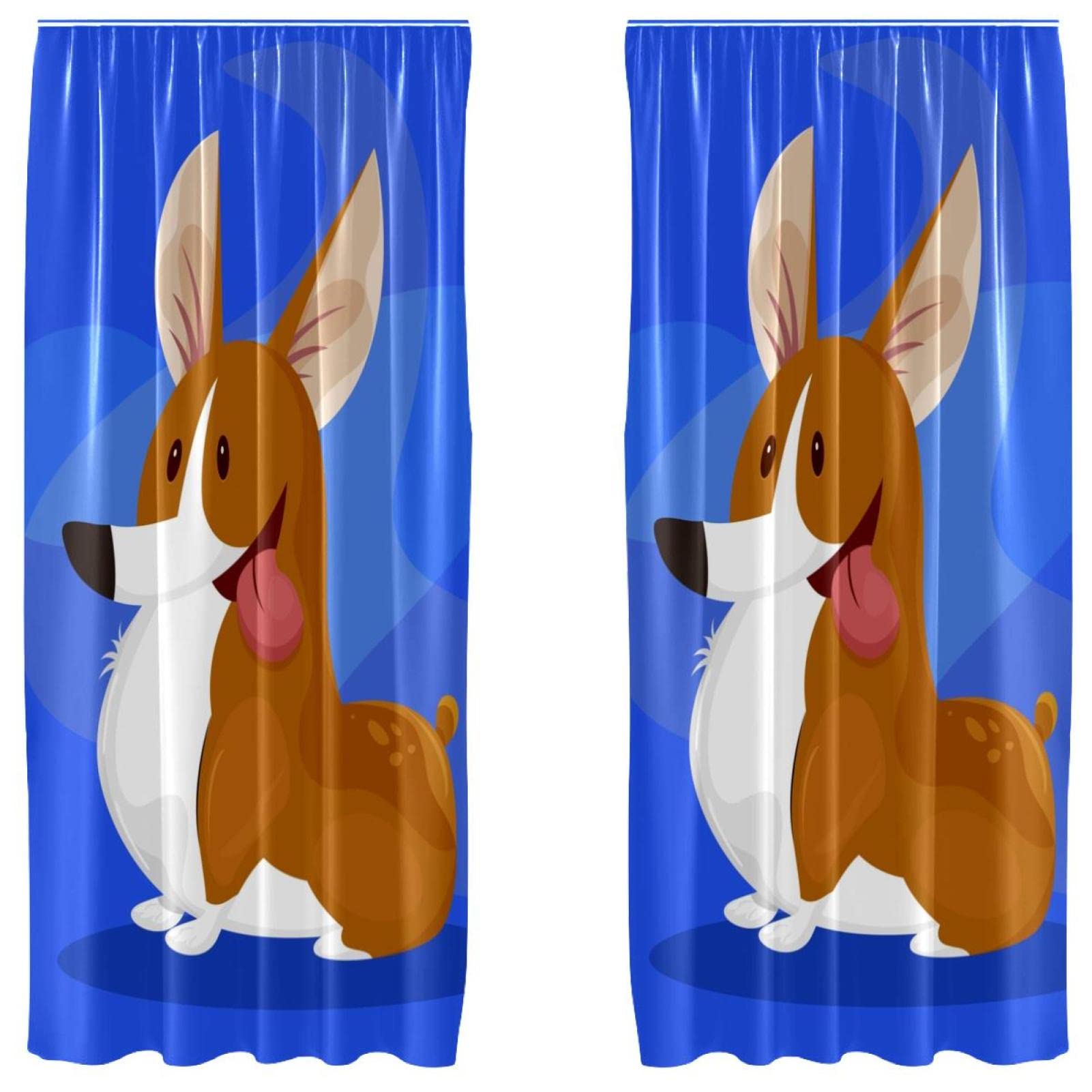 Rideaux corgi pour chambre d'enfant lot de 2 voilages décoratifs légers passe-tringle