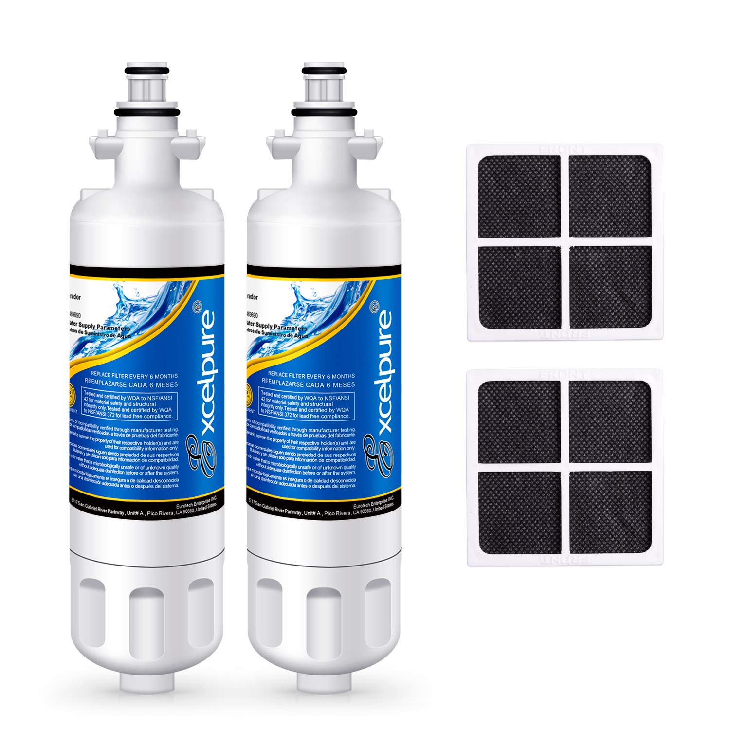 EXCELPURE ADQ36006101 Replacement for LG LT700P, Kenmore 469690, ADQ36006102, LFXS30766S, LFX31925ST, LFX31945ST, RWF1052, LT120F, 469918, Refrigerator Water and Air Filter Combo, 2PACK