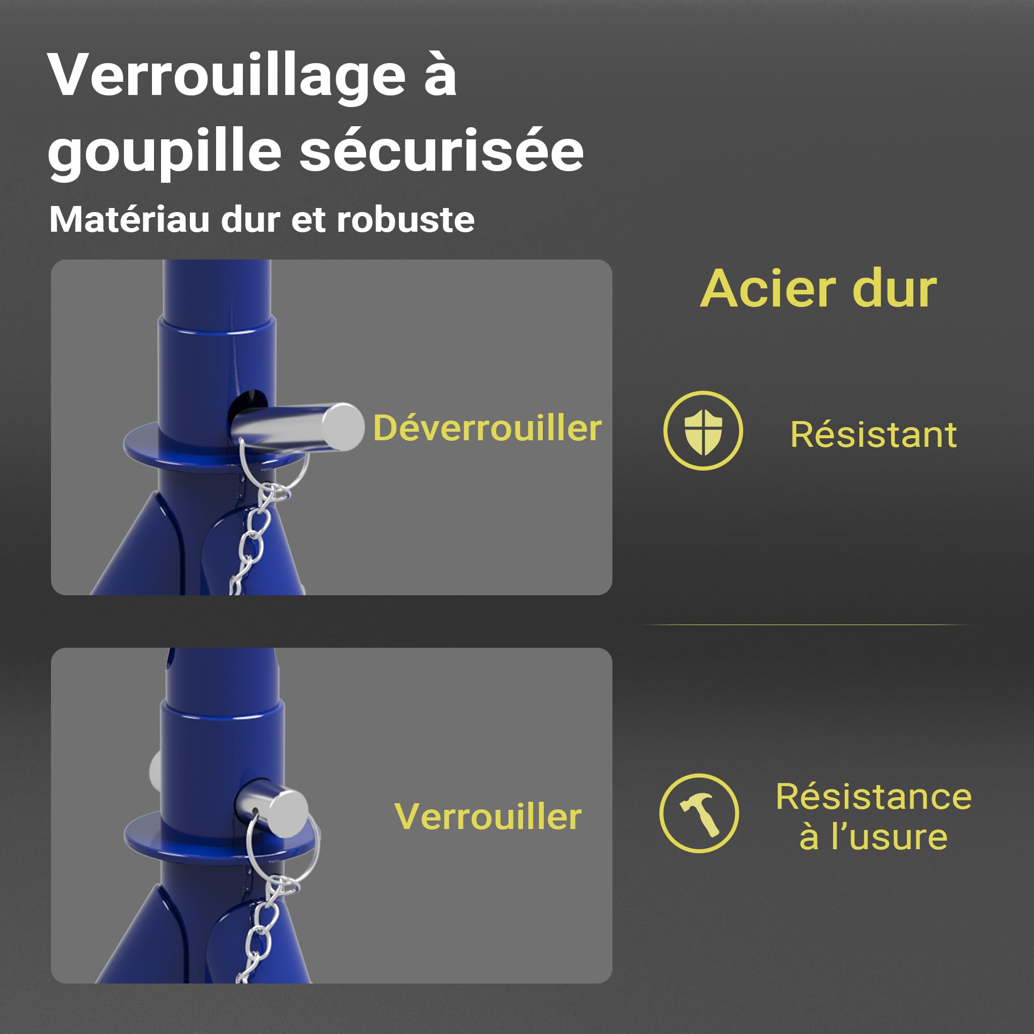 Wiltec Cric et 2 Chandelles Force de Levage Max. 2t Supports rabattables Hauteur Travail Ajustable