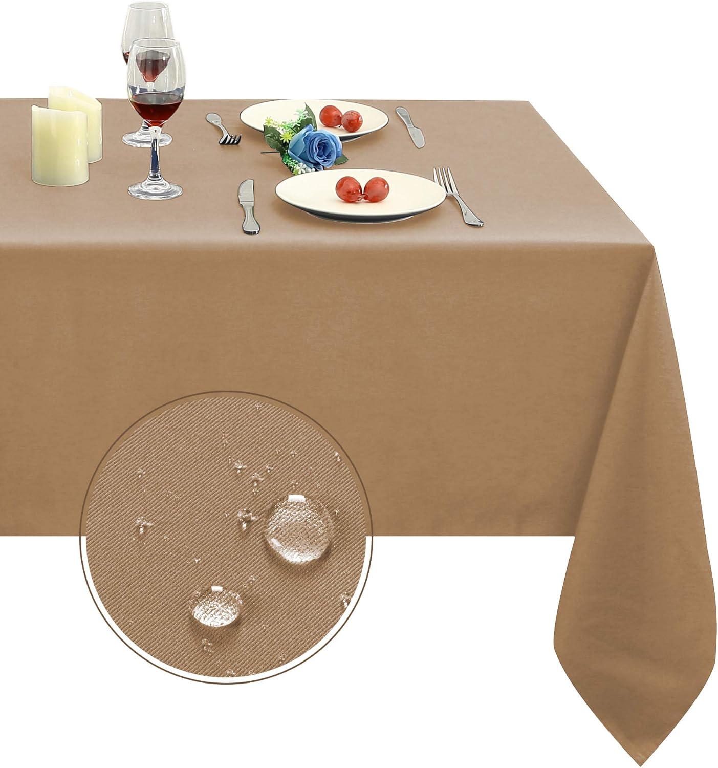 Obstal 210GSM Rectangle Table Cloth - Heavy Duty Water Resistance Microfiber Tablecloth, Decorative Fabric Table Cover for Outdoor and Indoor Use (Coffee, 60 x 84 Inch) 84" x 60" (Rectangular) Coffee