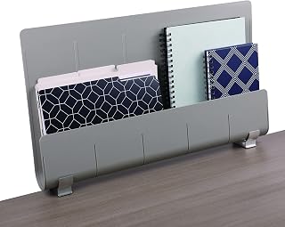 Deflecto Space Saving Desk Accessories, 24" Store 'n' Screen Privacy Panel for Computer Screen, Lightweight Desk Mounted Privacy Panel with Extra Storage, Desk Tidy - Grey