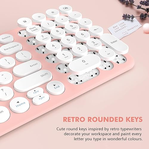 Miniatura 3 de XTREMTEC - Combo de teclado y mouse inalámbricos, lindo y compacto, tamaño rosa, retro, redondo, ultra delgado, silencioso, 2.4 GHz, retro, kawaii,