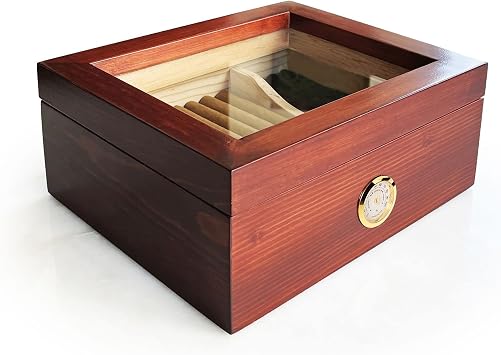 Shark Anatolia Mezmob Solid Native Cedar Tree Humidor Cigar Box Glass 2 Compartment Analog