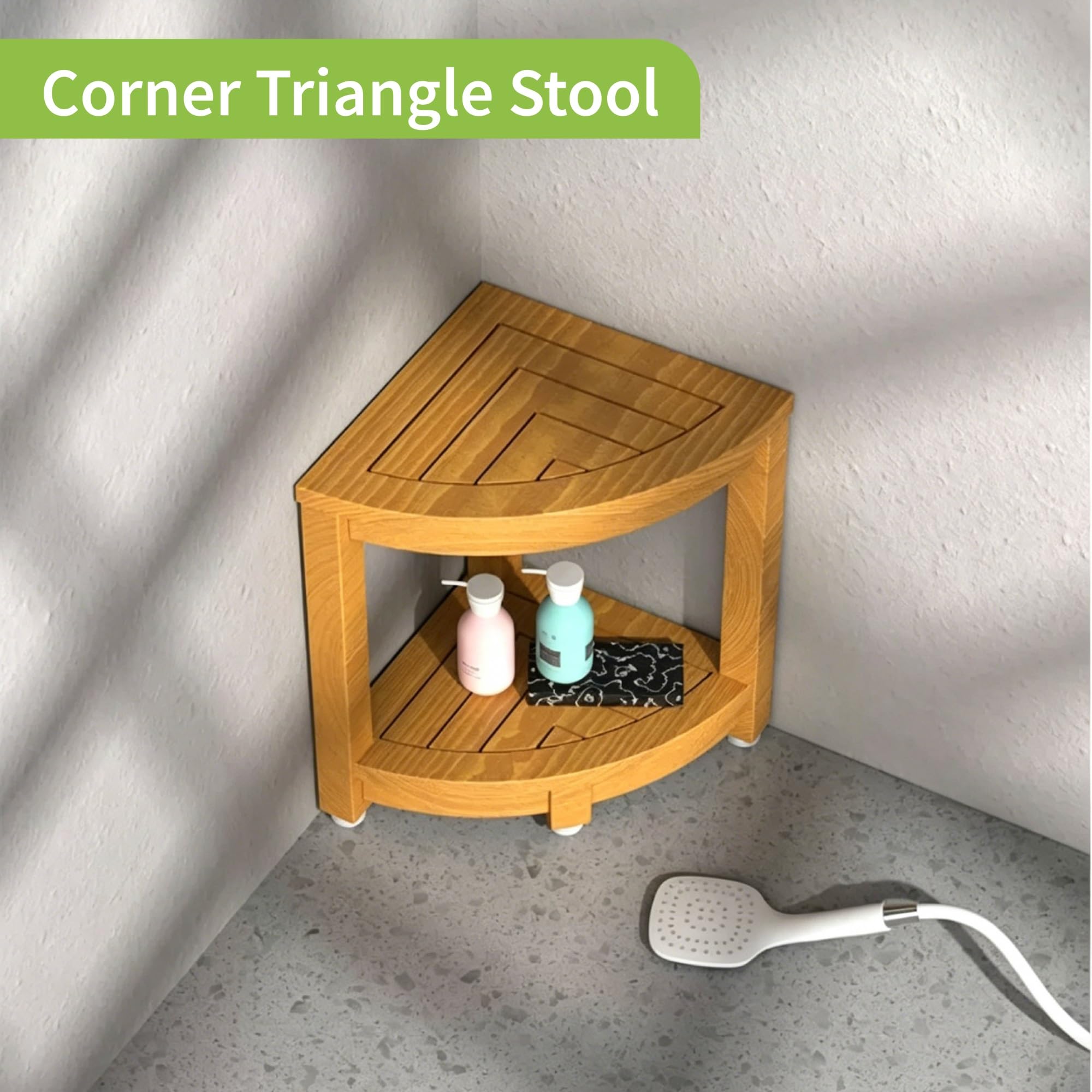 Taburete Esquina for Ducha, con Estante Almacenamiento y Reposapiés; Banco Compacto for Ducha; Silla De Baño Spa for Baño, Asiento u Organizador for Sala(Black)