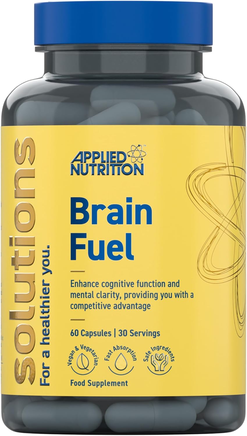 Applied Nutrition – Solutions – Brain Fuel – Capsules with Nootropics, Vitamins, & Panax Ginseng – Best Focus Booster – Enhances Mental Performance – (60 Capsules – 30 Servings)
