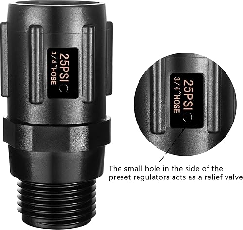 Miniatura 3 de Regulador de presión de manguera de jardín de 25 PSI, 34 "FHT × 34" MHT, reductor de presión, ideal para sistema de riego por goteo, regulador de