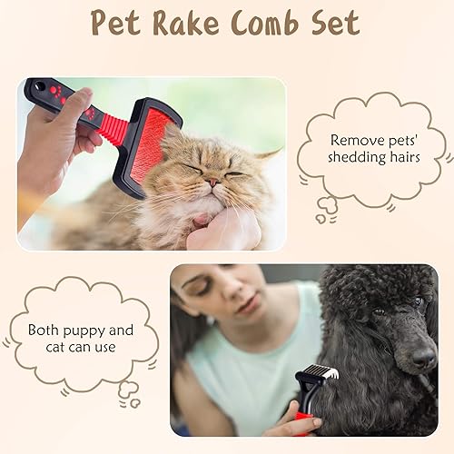Miniatura 3 de Kit de aseo para mascotas de 4 piezas - peines para desenredar, cepillo de alambre y peine de acero para quitar nudos y pelo de perros, gatos y