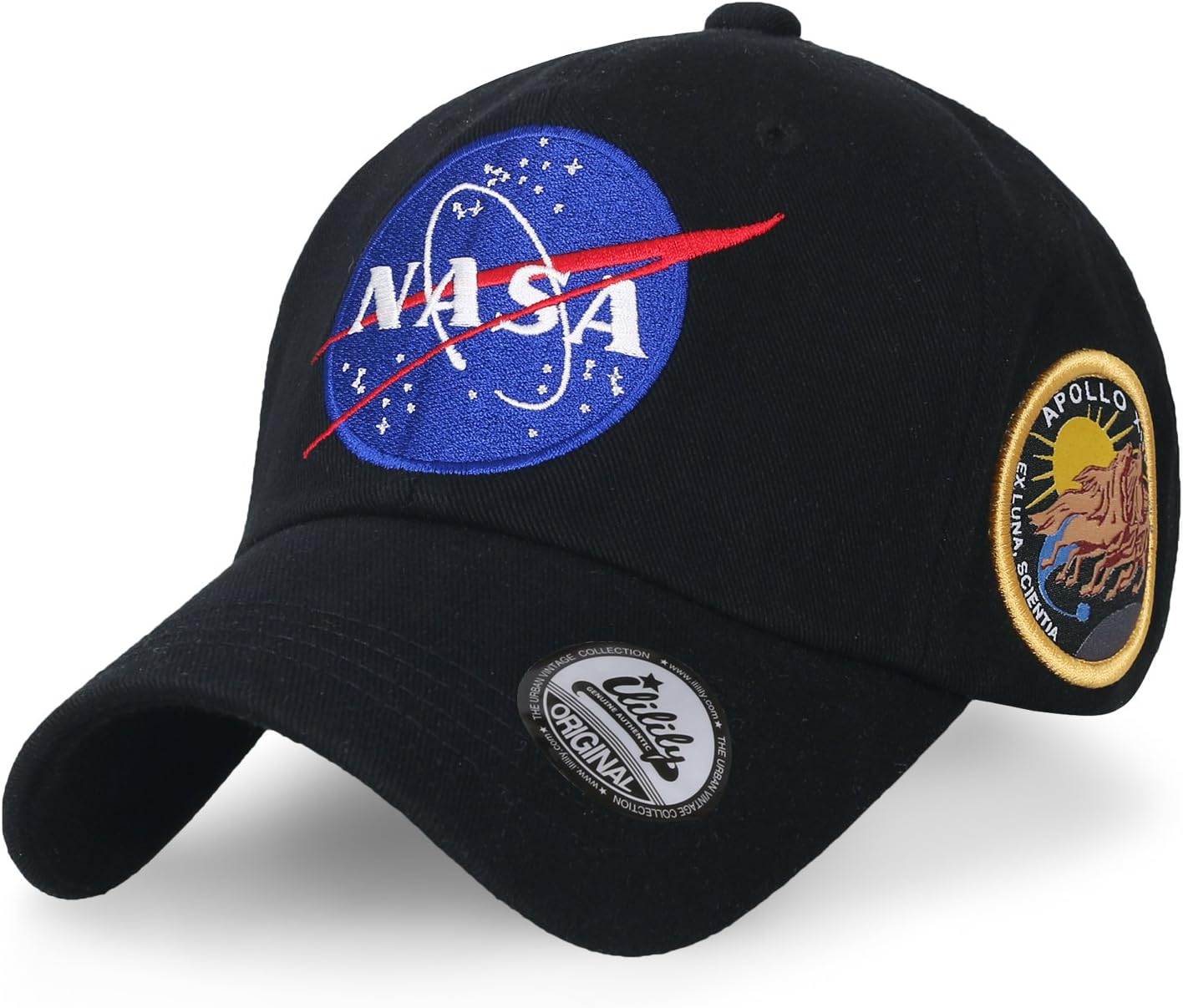 ililily NASA Meatball Logo Embroidery Baseball Cap Apollo 13 Patch Trucker Hat, Black