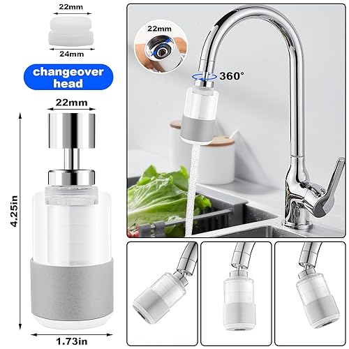 Miniatura 2 de Filtro de agua para grifo de fregadero de larga duración, filtro de agua para grifo de fregadero, rotación de 360, modos de rociador de doble