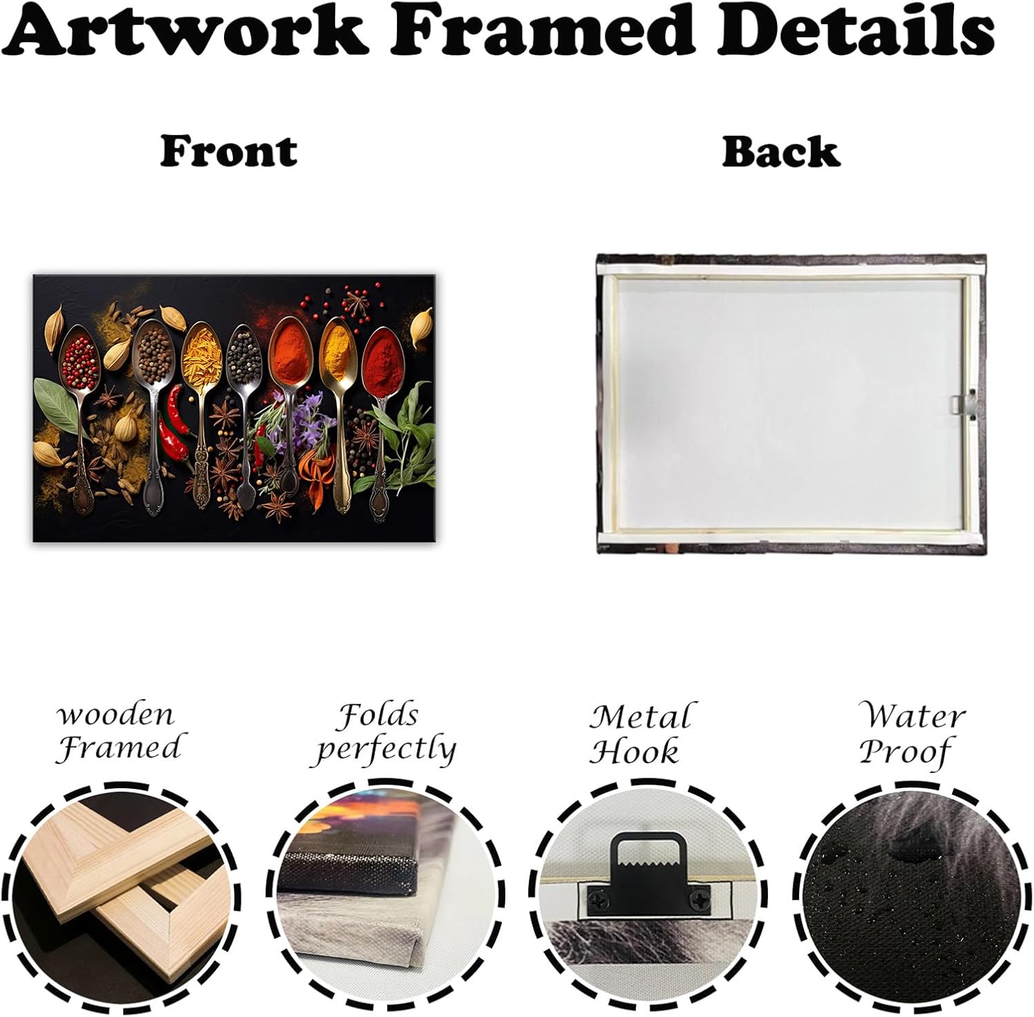 OAAPITI Spice Spoons Kitchen Wall Art Culinary Herbs Canvas Vibrant Food Art for Dining Room Gourmet Kitchen Decor(Artwork-8,16"x24")