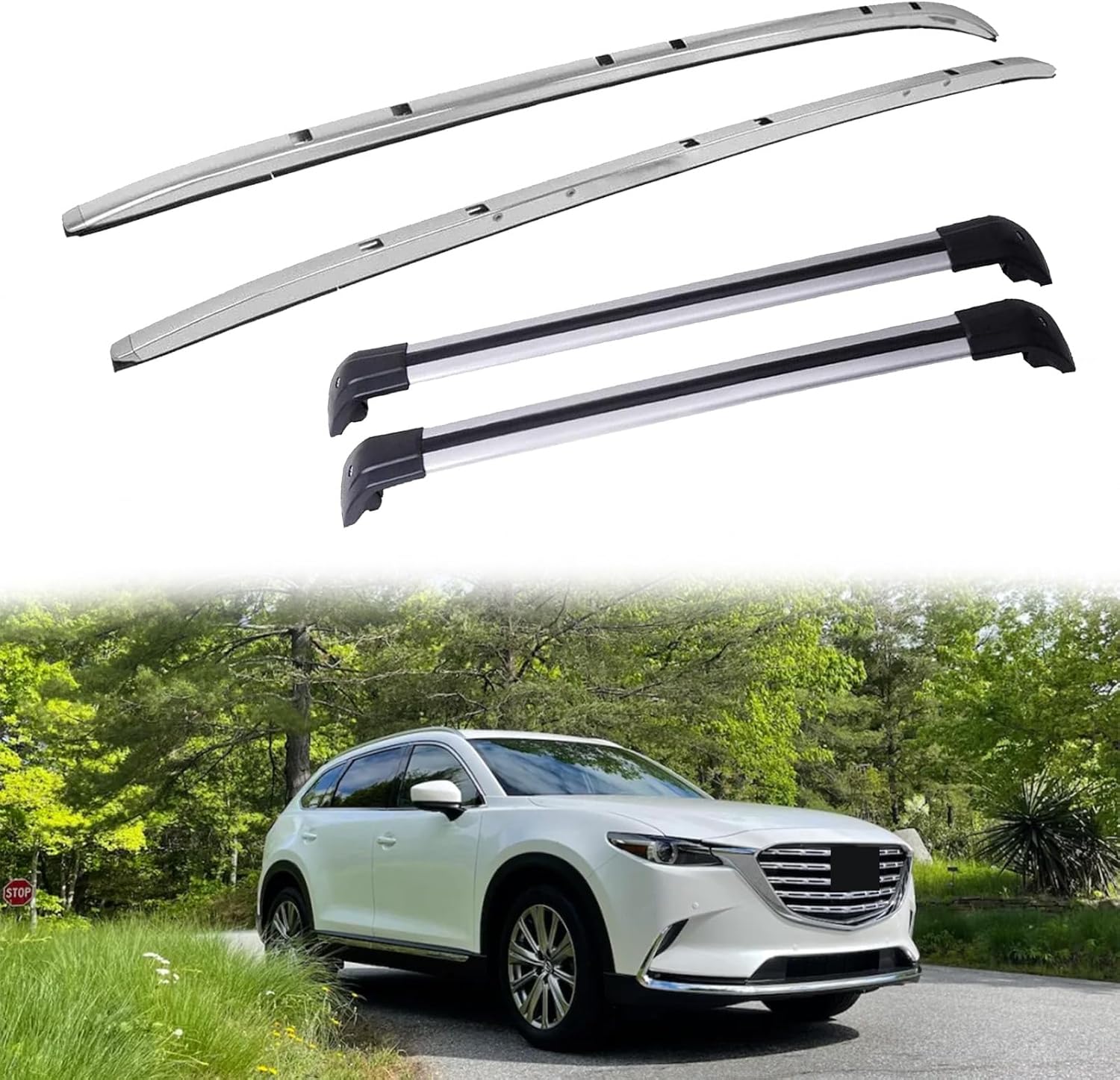 4PCS Roof Rack Cross Bar Fits for Mazda CX-9 CX9 2017 2018 2019 2020 2021 2022 2023 2024 Luggage Racks Roof Rail Racks Side Rail Bar Cargo Carrier (5)