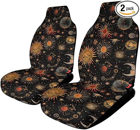 Car Seat Covers Zodiac Symbols Stars Moons Car Accessories Front Seat Covers Auto Seat Protectors Universal Fit for Vehicle Sedan SUV and Truck, 2 Pcs
