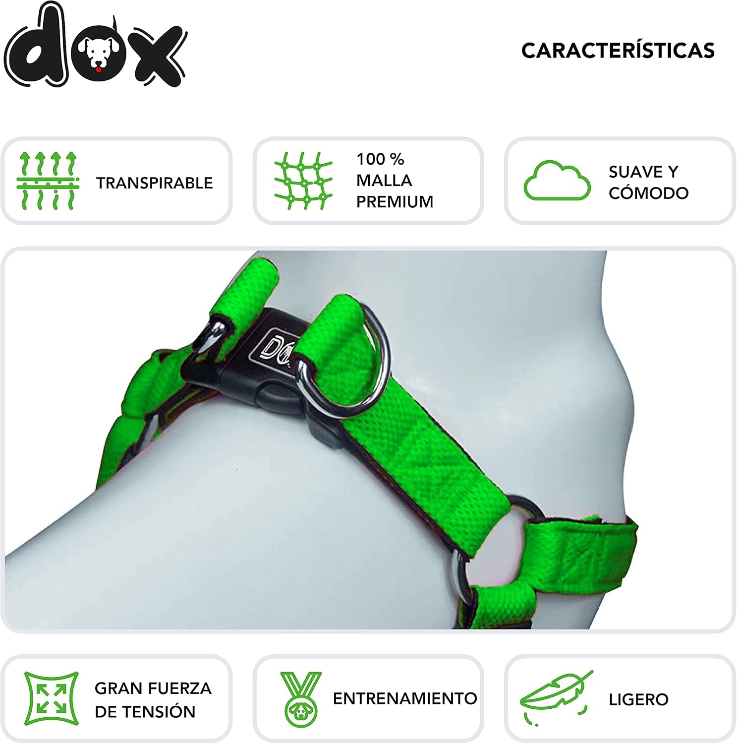 DDOXX Arnés para perros de malla de aire ajustable, acolchado | Muchos colores y tamaños | para perros pequeños, medianos y grandes | Accesorios para cachorros y gatos | Verde, M, Almohadillas 60 x 90 cm 4