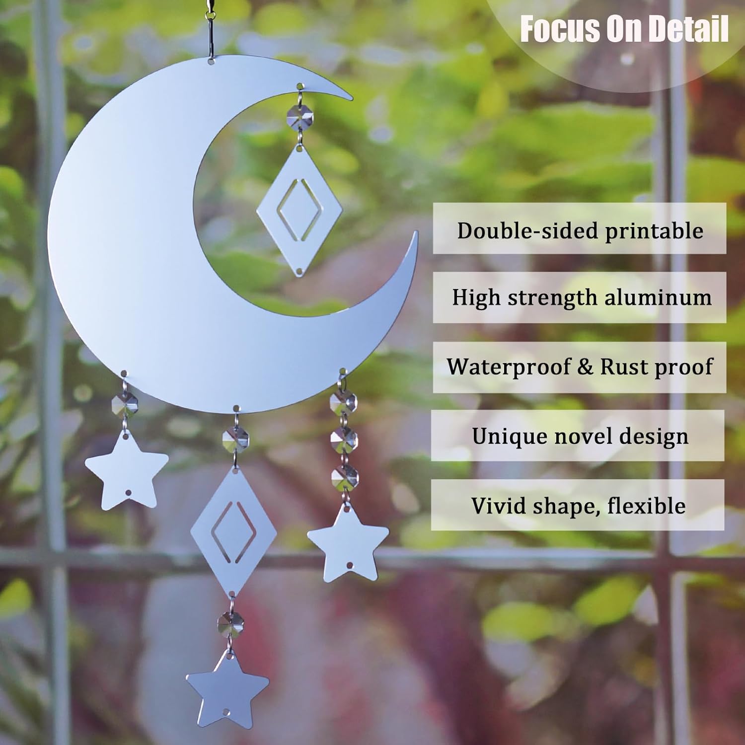 4Pack 8inch Sublimation Wind Spinner Blanks 3D Aluminum Metal Wind Sculpture Kinetic Spinners for Yard and Garden Indoor Art Ornaments Hanging Decoration (Moon)