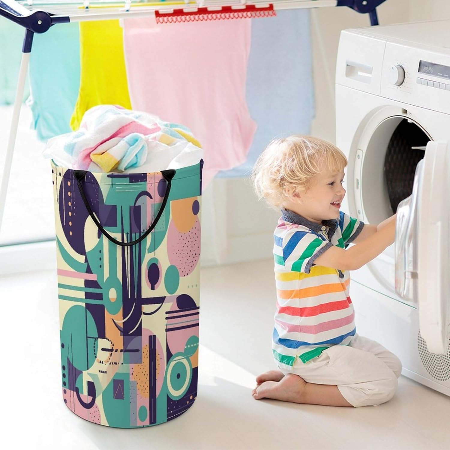 Pastel Colorful Pattern Large Capacity Laundry Baskets,Collapsible Clothes Hamper with Handles，Laundry Hampers for Bathroom,Bedroom,Towels
