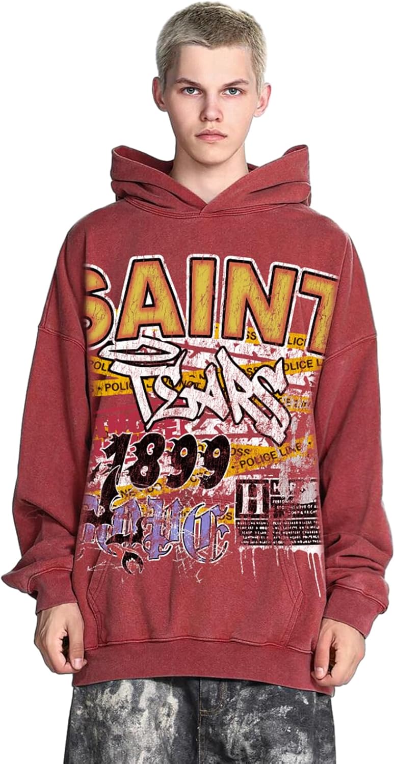 Unisex Vintage Heavyweight Hoodie,Washed Distressed Design /400g Sweatshirt with Loop Hood