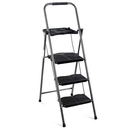 Best Choice Products Shade 3 Step Ladder Platform Lightweight Folding Stool 330 LBS Cap Space Saving w/Tray