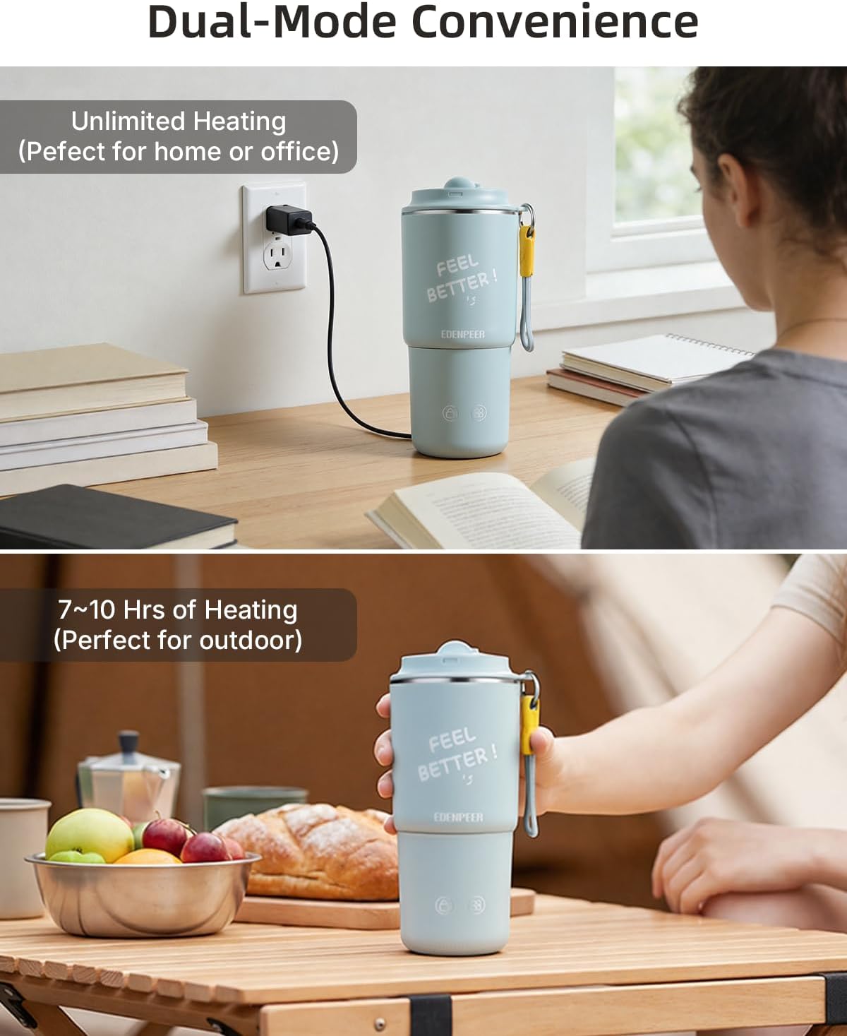 Self Heating Coffee Mug – 14oz Portable Electric Travel Mug, 120W Fast Heating, 120°F-150°F Temp Control, 10H Heat Retention, Leak-Proof Lid, for Car, Home, Office & Travel，Gifts for Women&Men