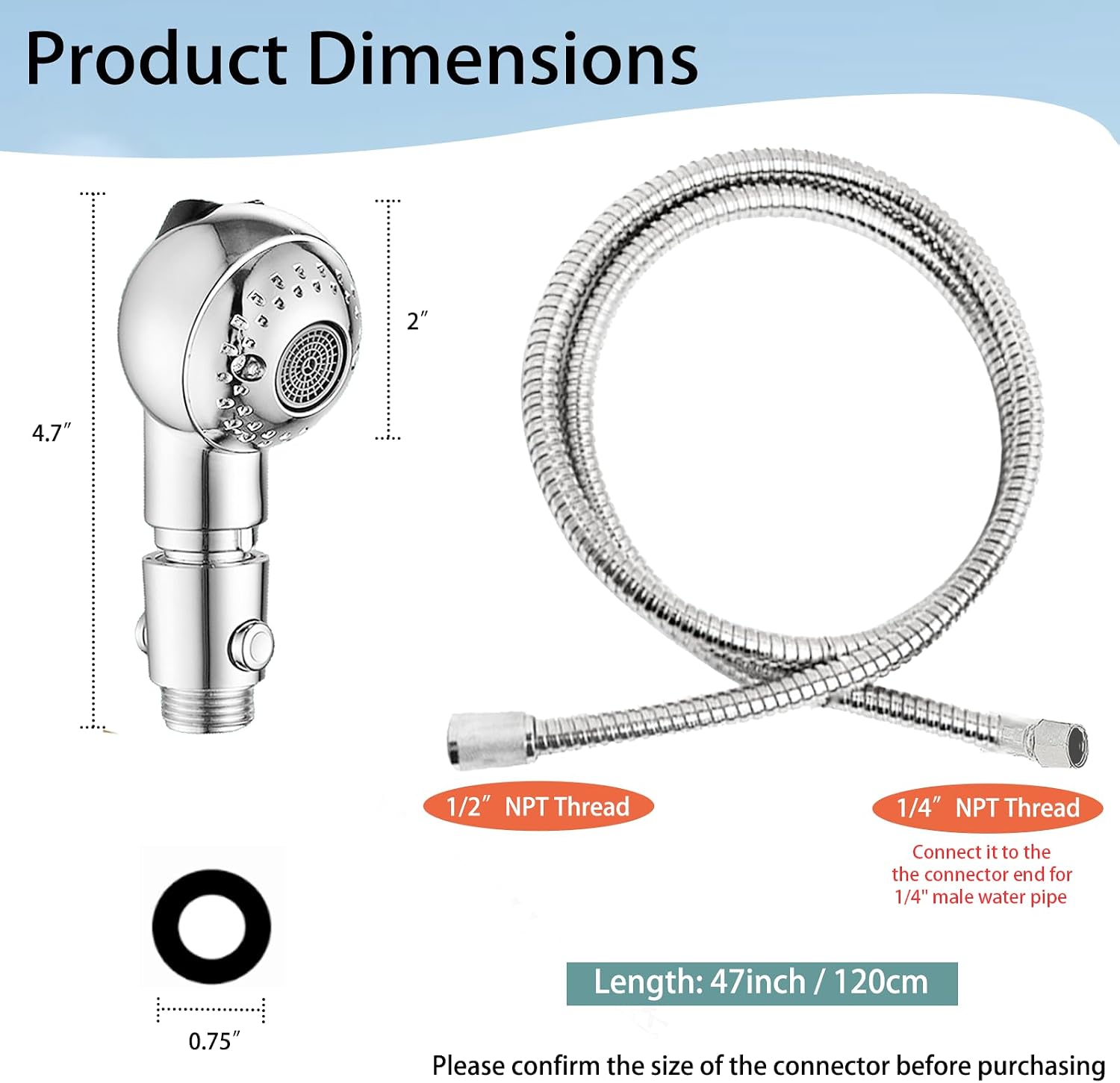 Shampoo Bowl Hose and Sprayer, 1/4’’ Nut Stainless Steel Salon Sink Hose with Spray Head Replacement Part to Attach Shampoo Bowl Faucet Vacuum Breaker, Dual Sprayer Model, One Click Water Stop Button