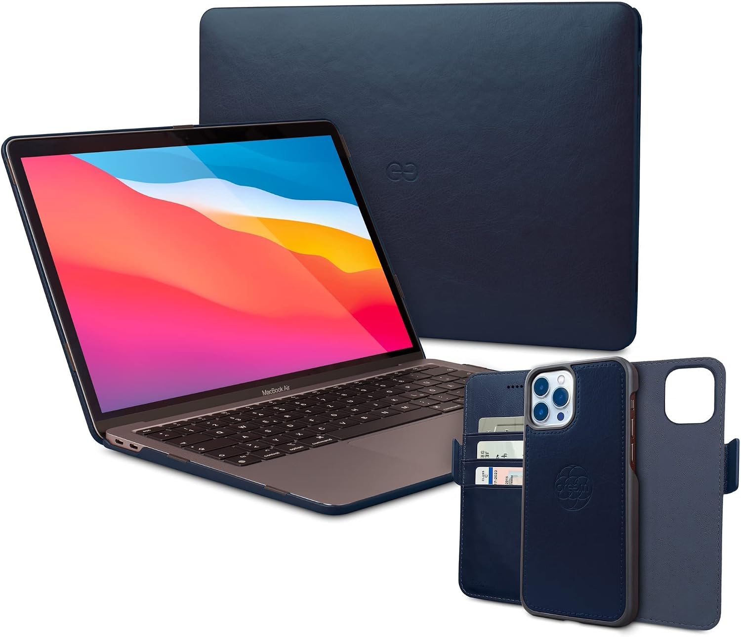 Dreem Bundle: Fibonacci Wallet-Case for iPhone 13 Pro Max with Euclid MacBook Air Case 13-Inch Hard Cover - Royal