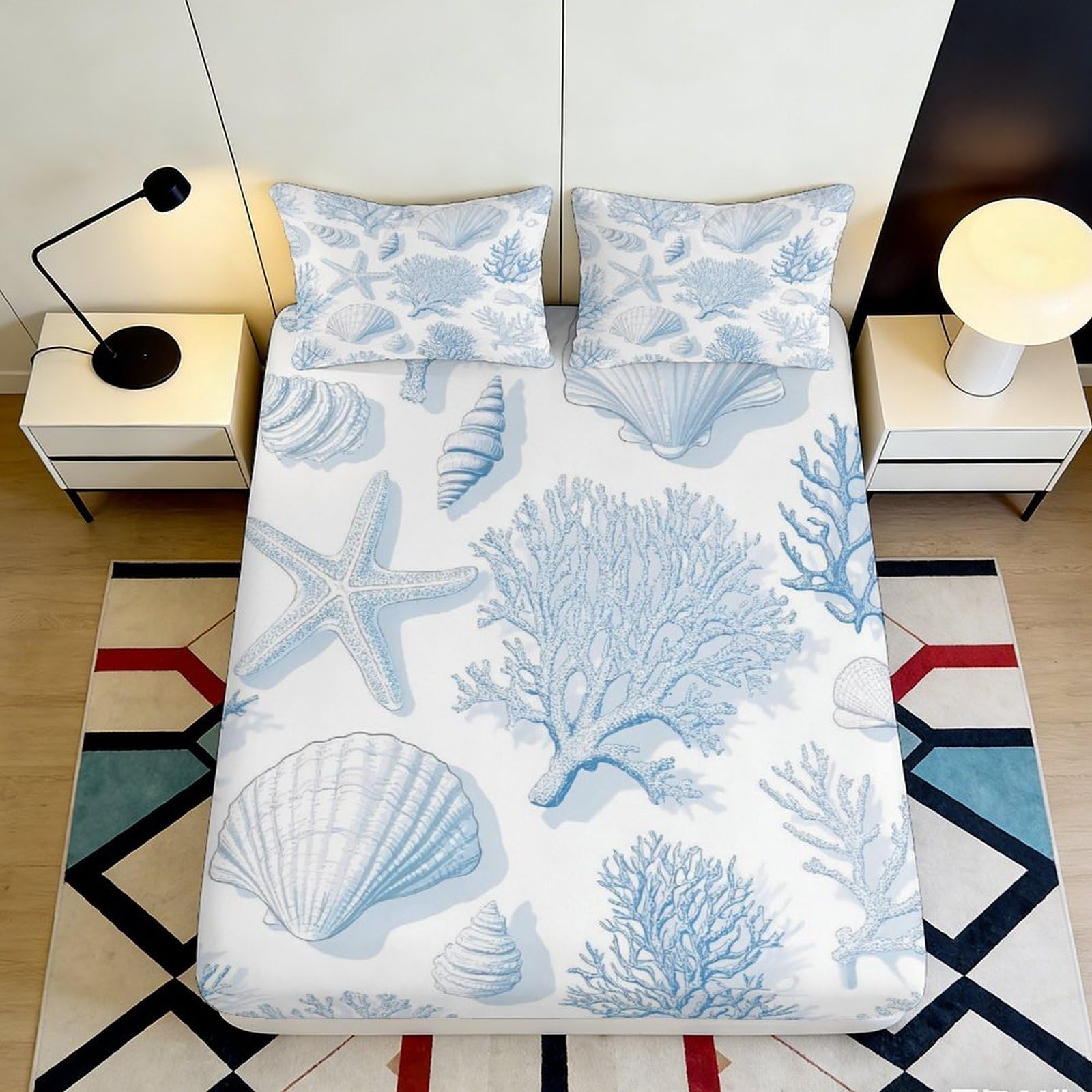 3D Printed Ocean Starfish Fitted Sheet Microfiber Soft Coral Seashell Mattress Cover Bedroom Decor 90x200x25cm