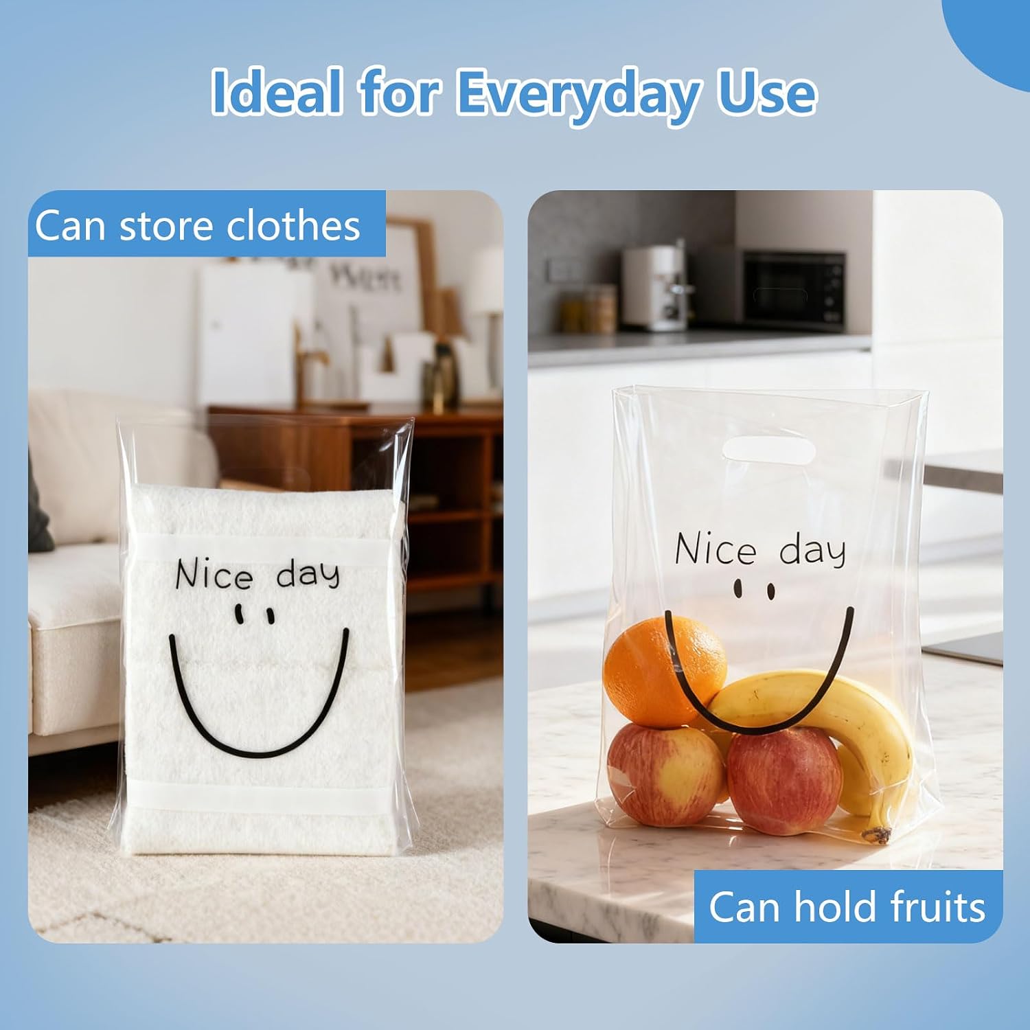 100 Clear Plastic Bags With Handles | 4.8 Mil Thick, 12.6"x14.2" , Bottom Gusset, Merchandise Bags for Retail, Small Business, Boutique Stores, Gifts