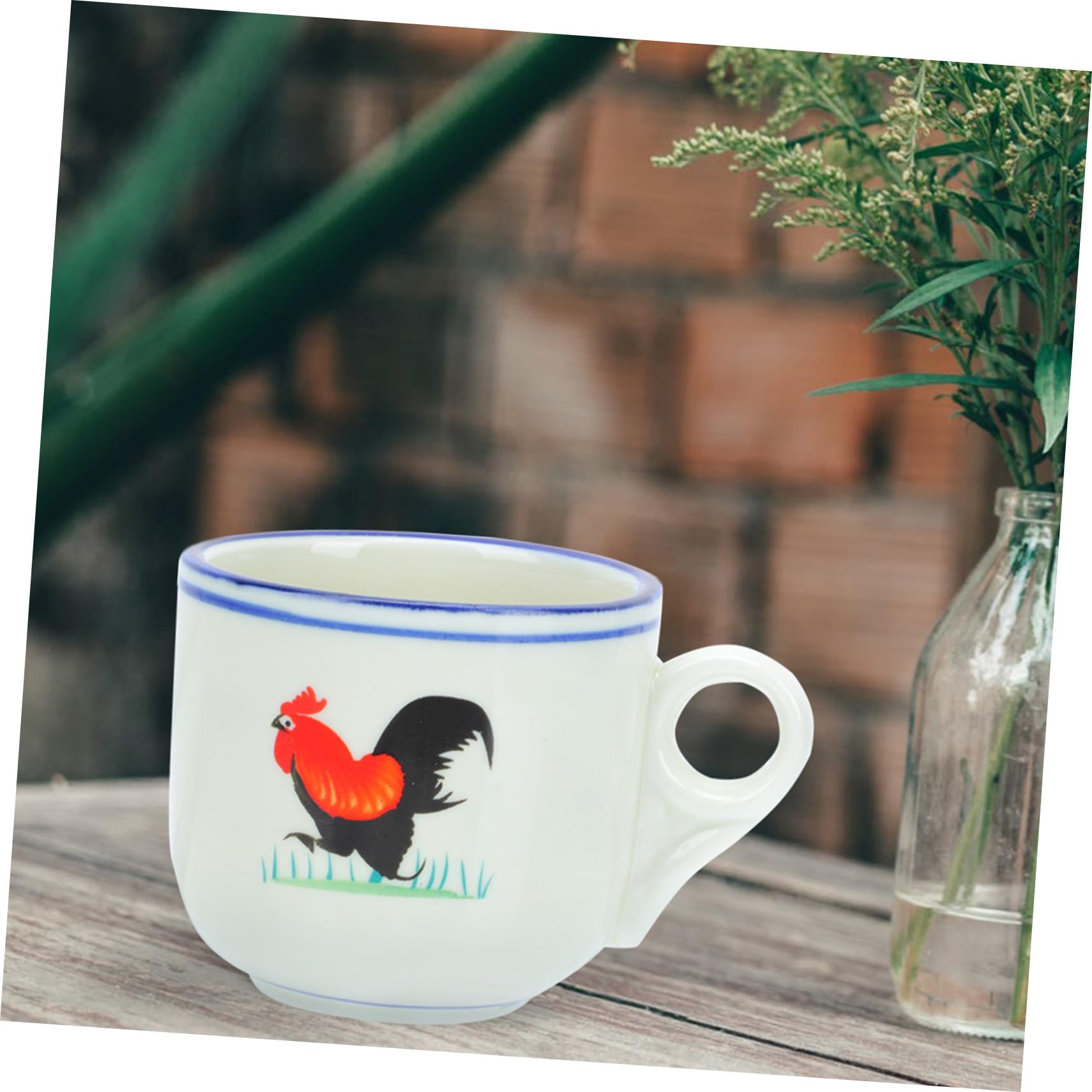 COLLBATH Retro Emaille Kaffeetasse mit Hahn Motiv Hitzebeständiger Griff und Sicher Runder Rand Geschenk für Feiertage Vintage Stil mit Filigraner Verarbeitung