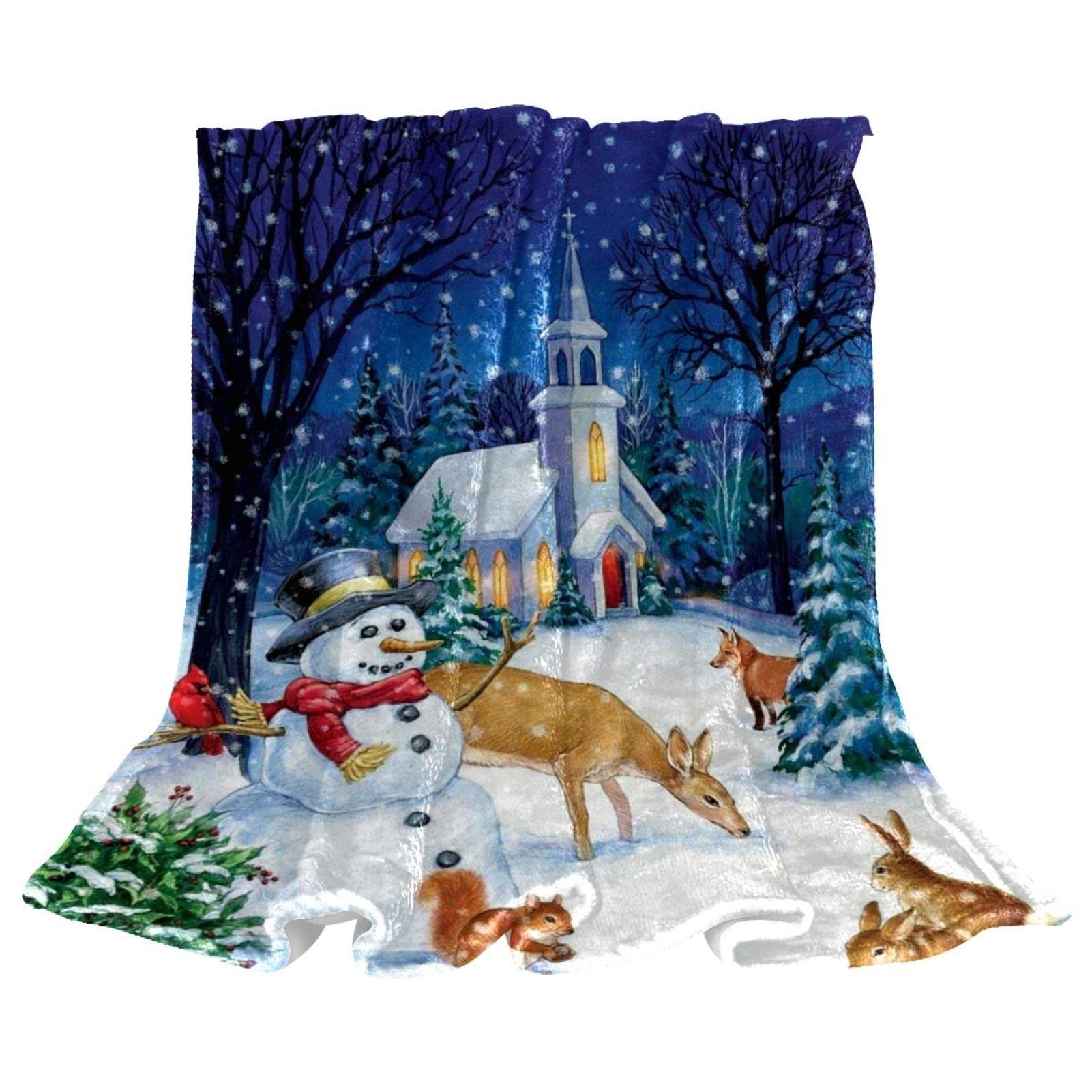 Couvre-lit doux TBOUOBT couverture de lit enfant bonhomme de neige wapiti lapin plaid moelleux