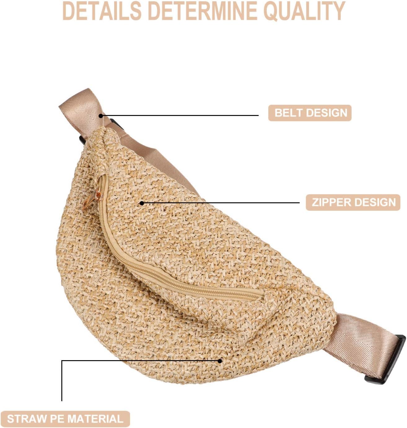 Amosfun Summer Straw Woven Mini Waist Bag Lightweight Crossbody Chest Pouch for Hiking Running Outdoor Activities