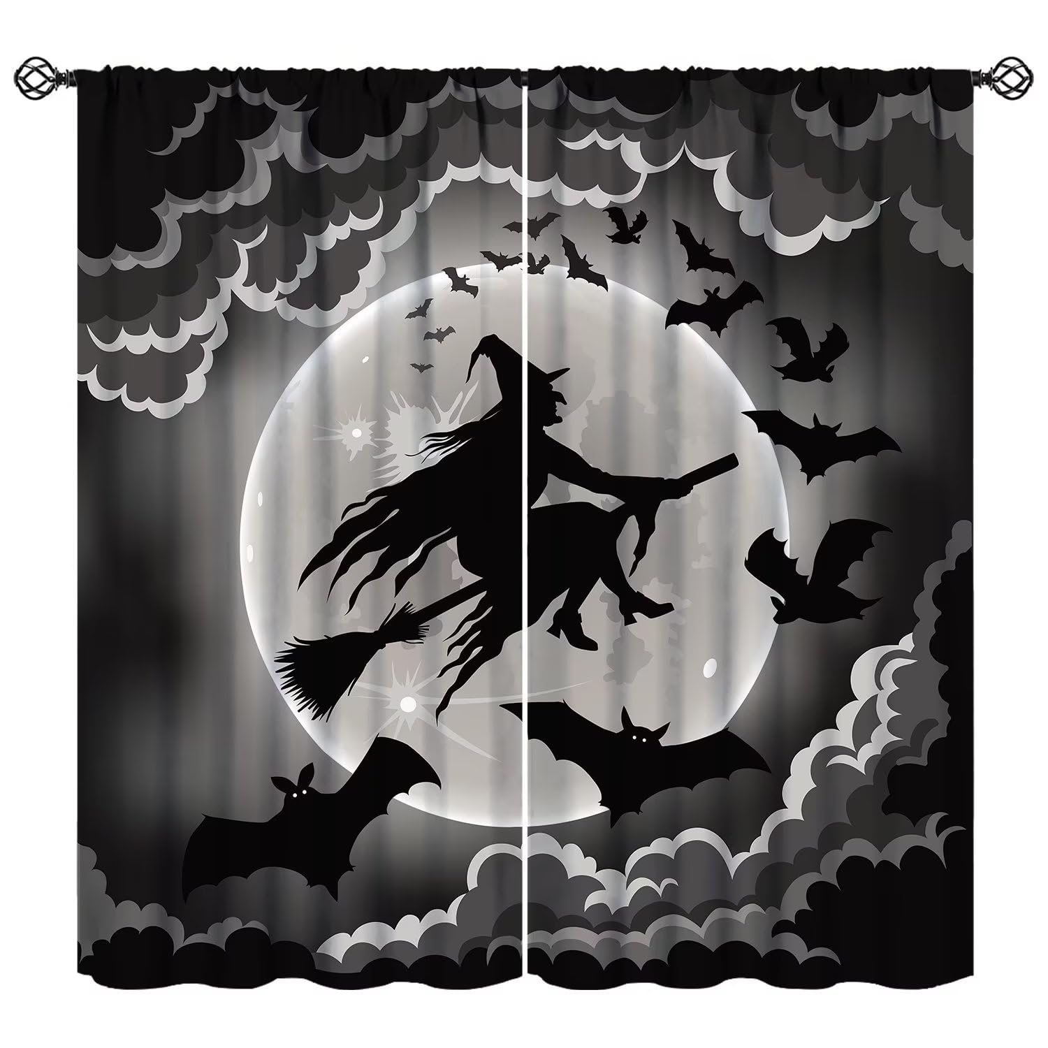 JESTRONRY Halloween Witch Curtains, Spooky Scary Bat Horror Full Moon Night Magic All Saints Day Holiday Window Treatments Kids Boys Girls Bedroom Curtain Blackout Drapes 72x63in