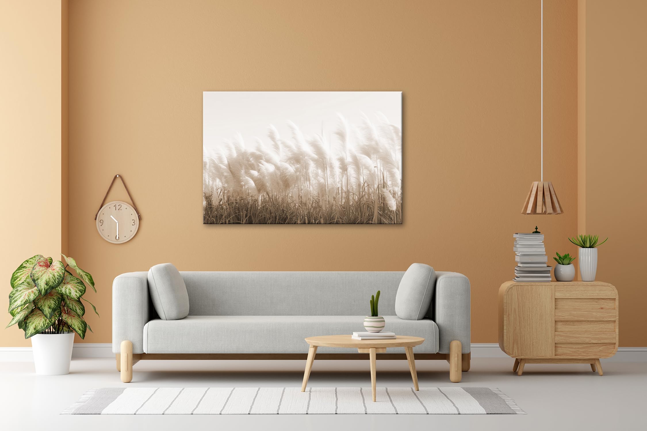 deyoli Leinwandbild Zartes Pampasgras flüstert im goldenen Sonnenhauch. Format: 100x70cm Effekt:Sepia XXL Kunstdruck Bild auf Keilrahmen/Wandbild/Wohnzimmer Dekoration