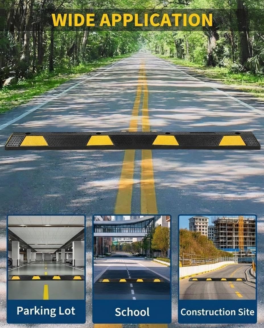 Garvee 2 Pack 72" Rubber Parking Curb, Heavy Duty Parking Stopper with Reflective Stripes, Durable Wheel Stoppers Parking Curb for Garage Driveway Warehouse Parking Lots